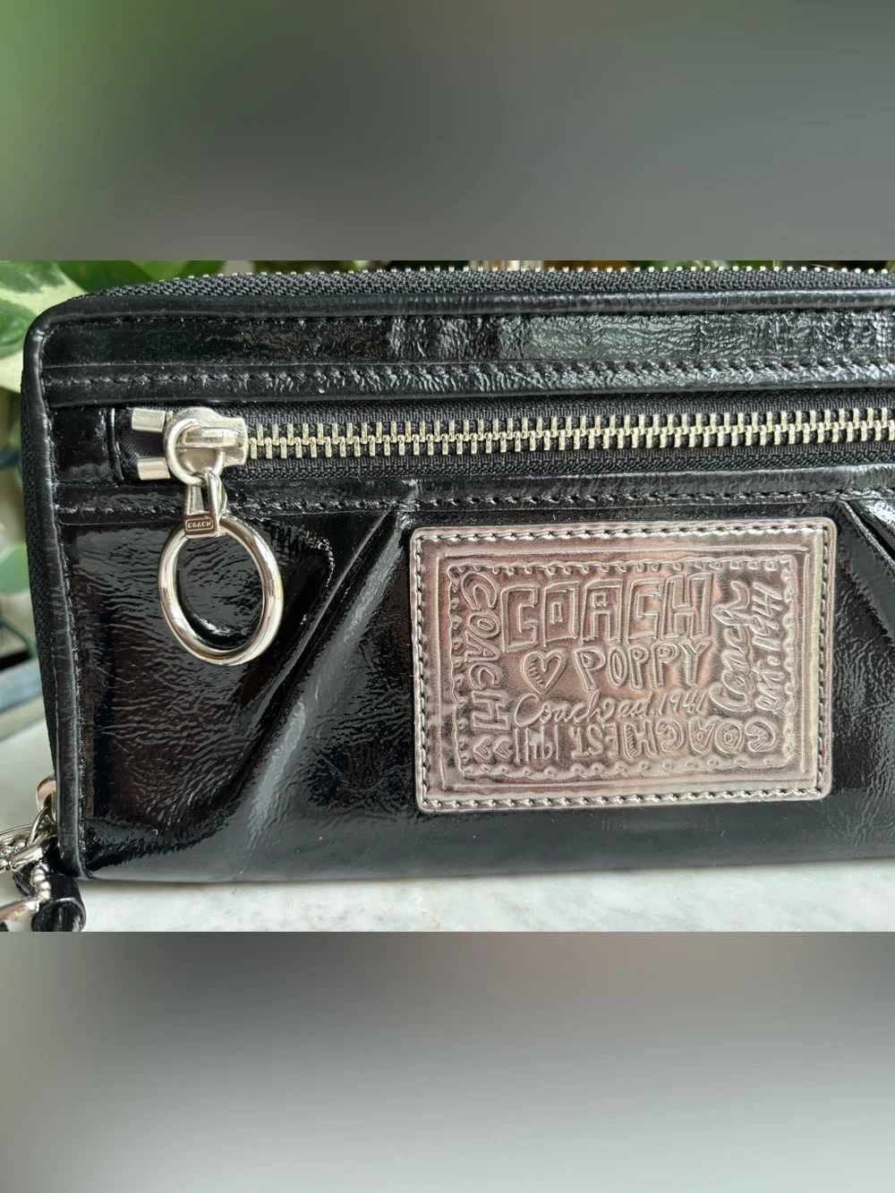 Coach Black Poppy Patent Leather Wristlet/Wallet